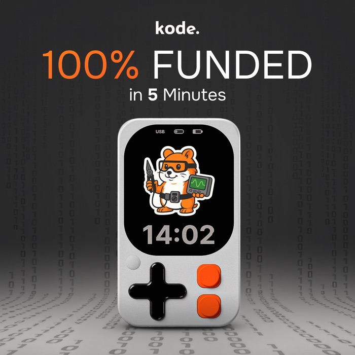 100% funded in 5 minutes: the Kode Dot Kickstarter launch day graphic