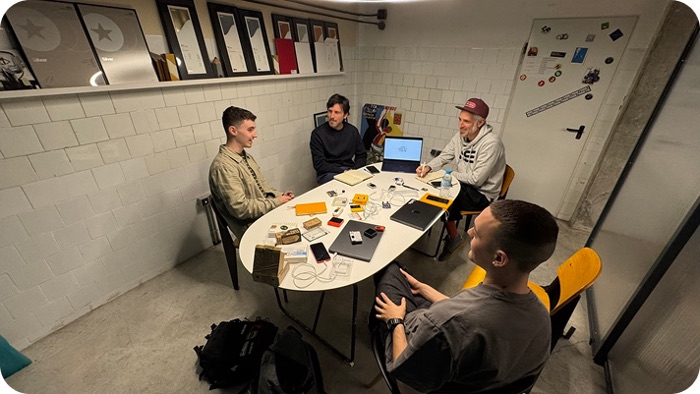 The Kode founders meeting with the Rubio y del Amo team around a table at their studio